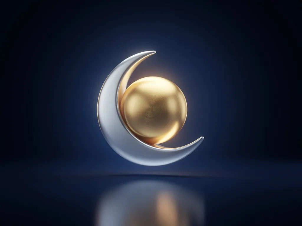 A glowing silver crescent moon intertwined with a golden sun orb against a dark cosmic background representing astrological life purpose.